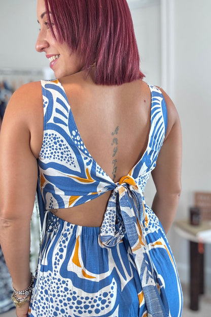 Printed Loose Fit V Neck Jumpsuit