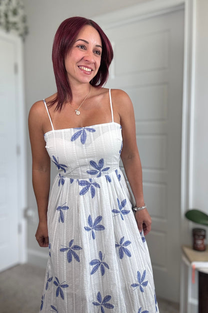 Spaghetti Strap leaf print pleated dress