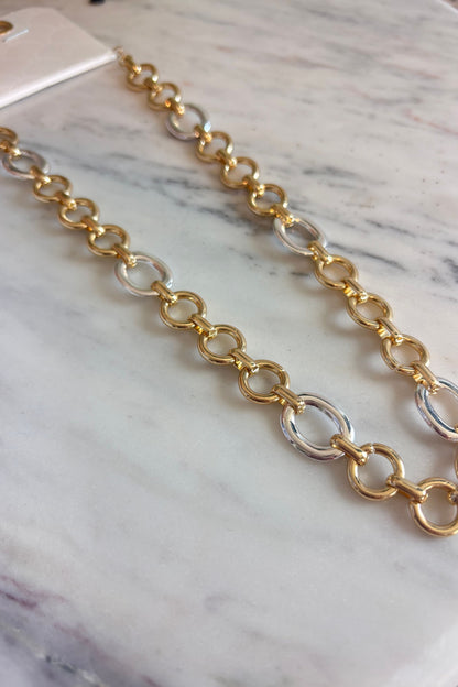 Two Tone Circle Link Chain Necklace