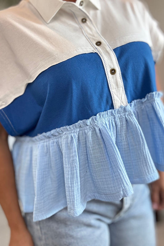 Ruffle Colorblock Short Sleeve Top