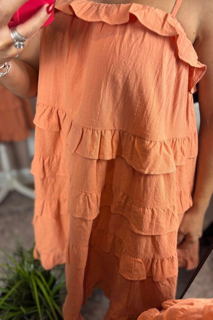 PEACH RUFFLE DRESS