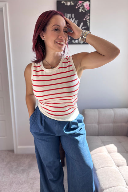 EVERYDAY ELEVATION KNIT TOP- STRIPE PRINT