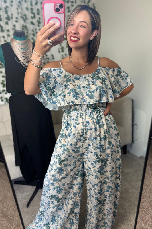BLUE FLOWER PRINT JUMPSUIT