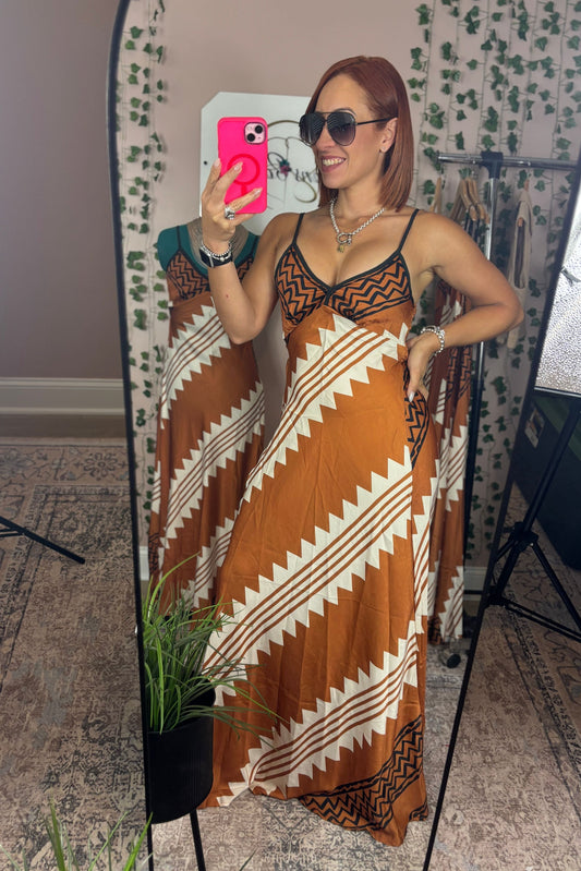 ETHNIC COPPER  MIDI DRESS