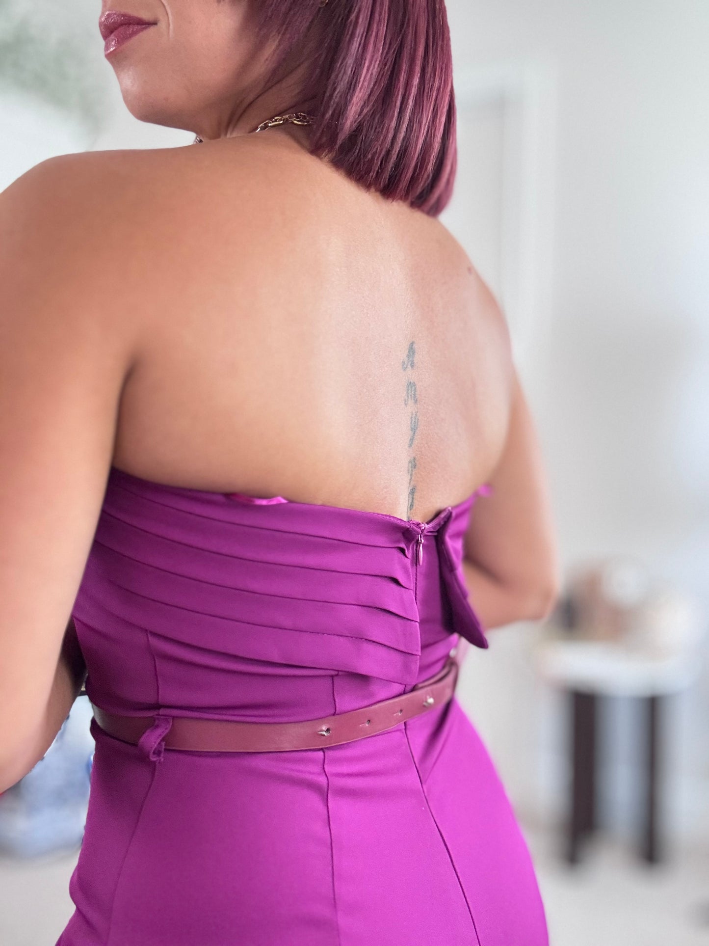 Jumpsuit Strapless Pleated con Cinturón
