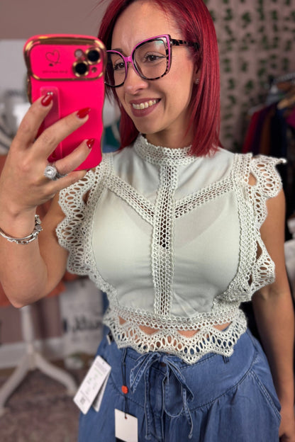 Pink LACE MOCK CROP TOP
