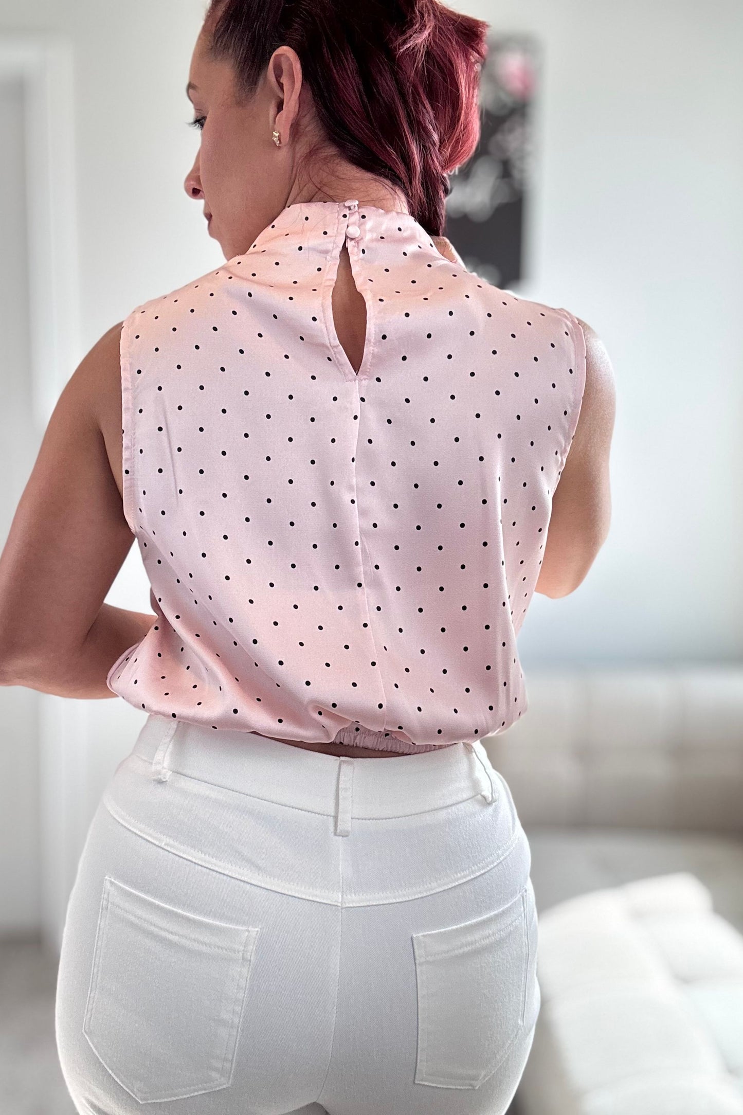 POLKA DOT BLOUSE- LIGHT PINK