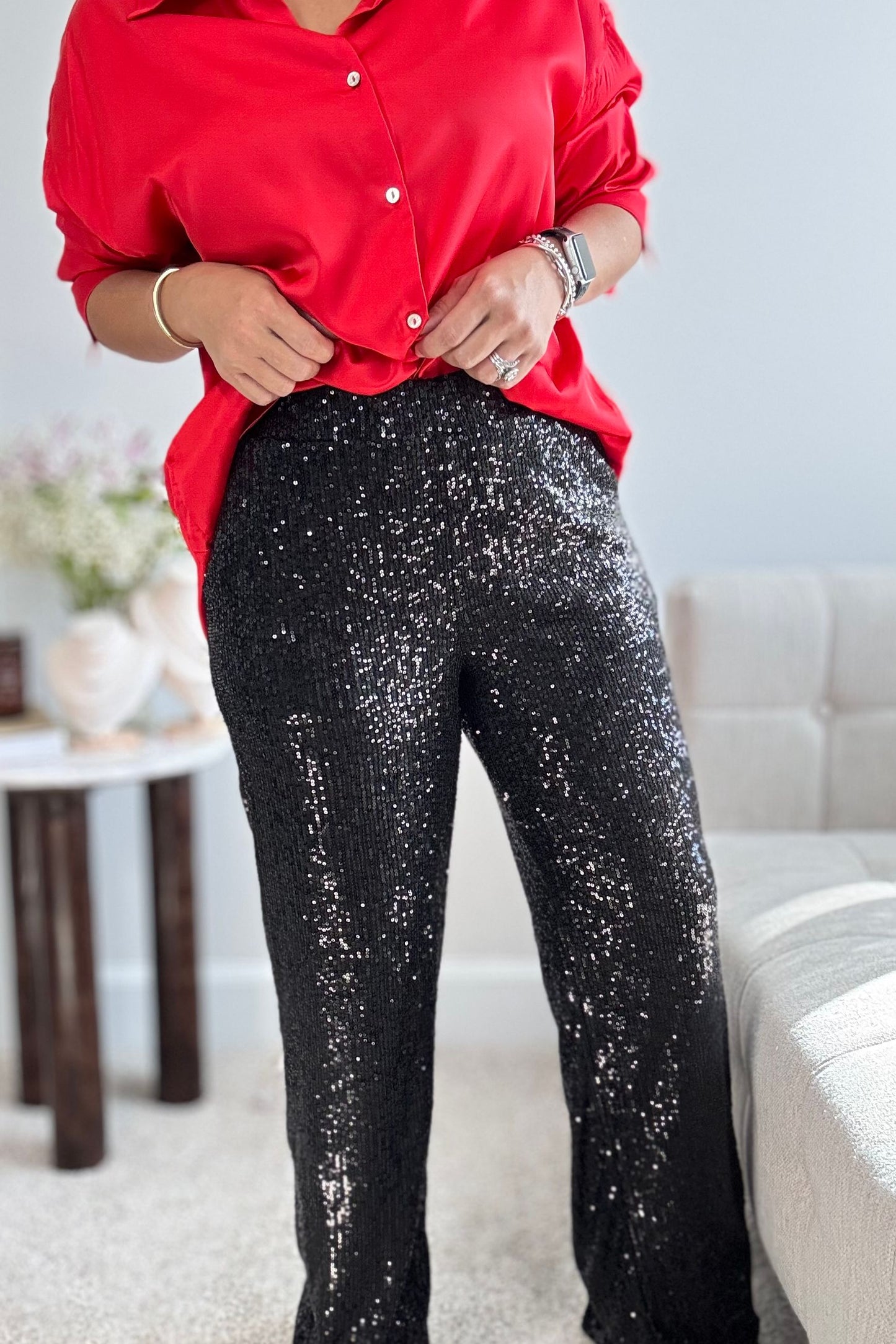 MIDNIGHT SPARK PANTS- BLACK SEQUIN TROUSER