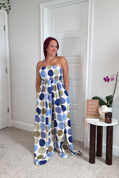 Blue and Green Polka Dot Jumpsuit