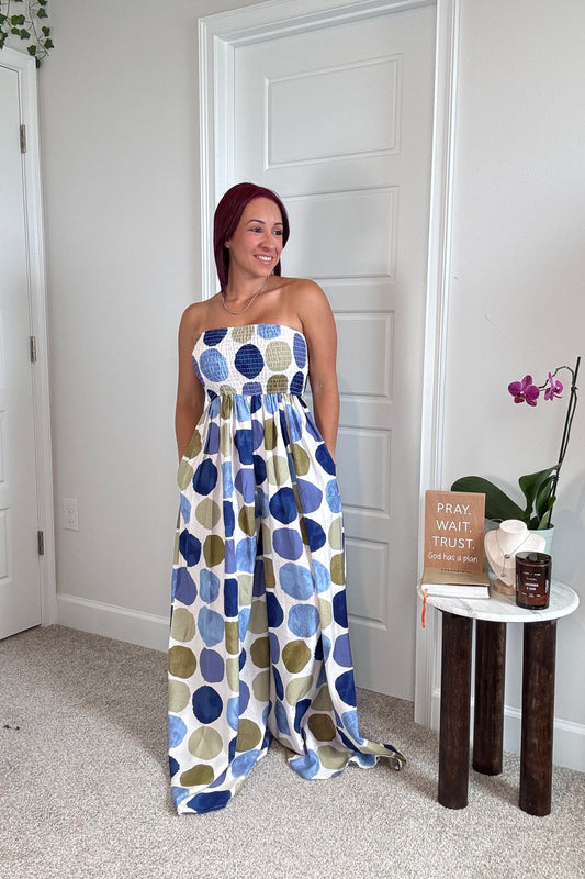 Blue and Green Polka Dot Jumpsuit