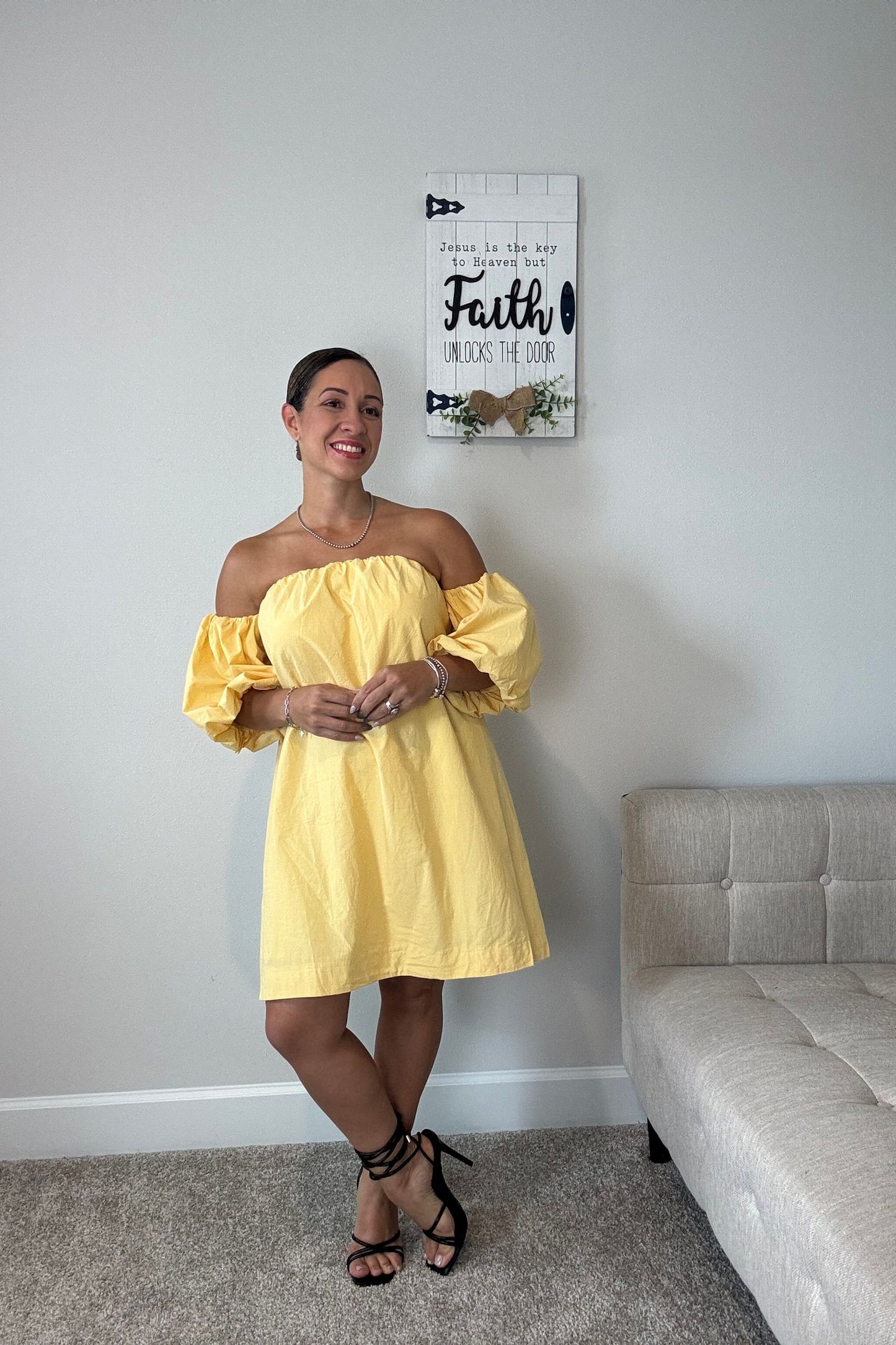 WOVEN LEMON COLOR MINI DRESS