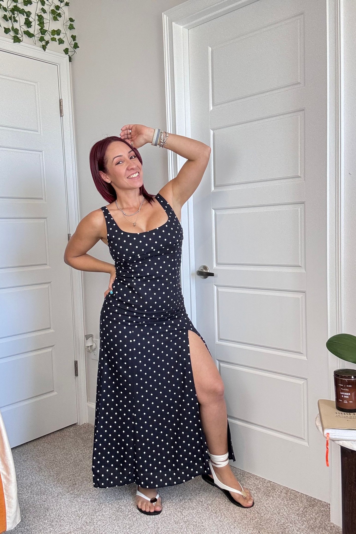 Navy Polkadot Midi Dress