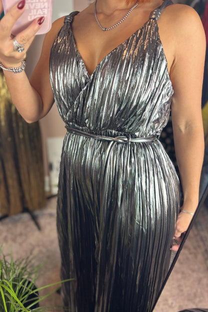 METALLIC PLEATED JUMPSUIT