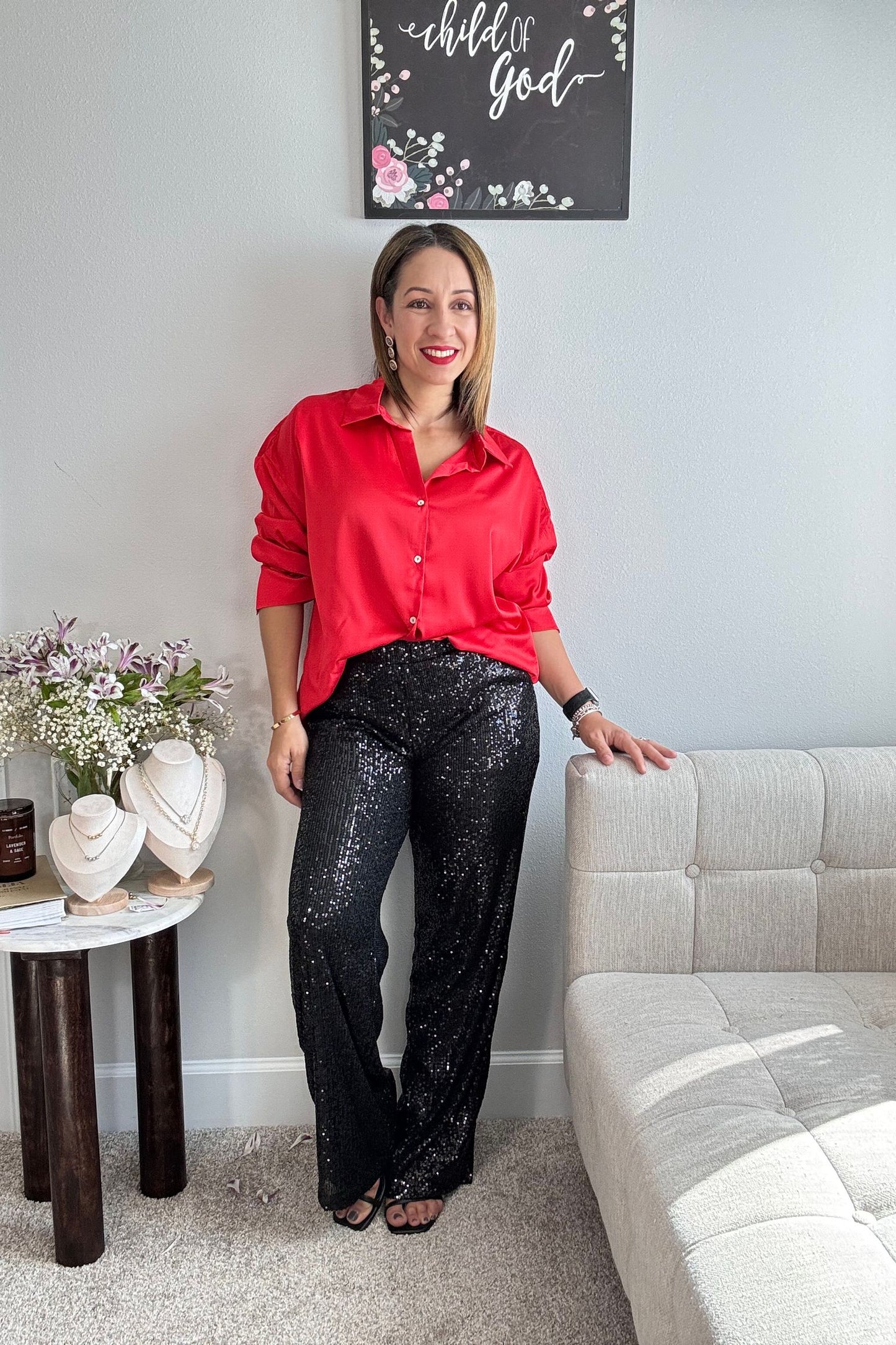 MIDNIGHT SPARK PANTS- BLACK SEQUIN TROUSER