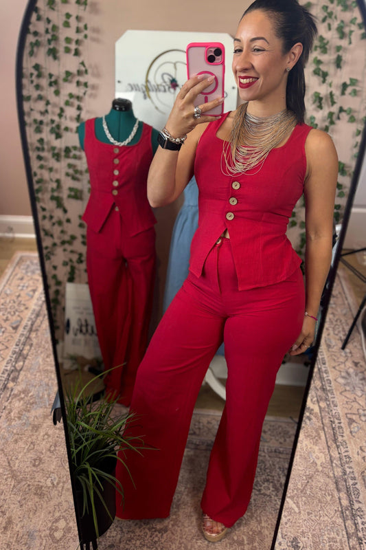 RED VEST AND PANTS SET