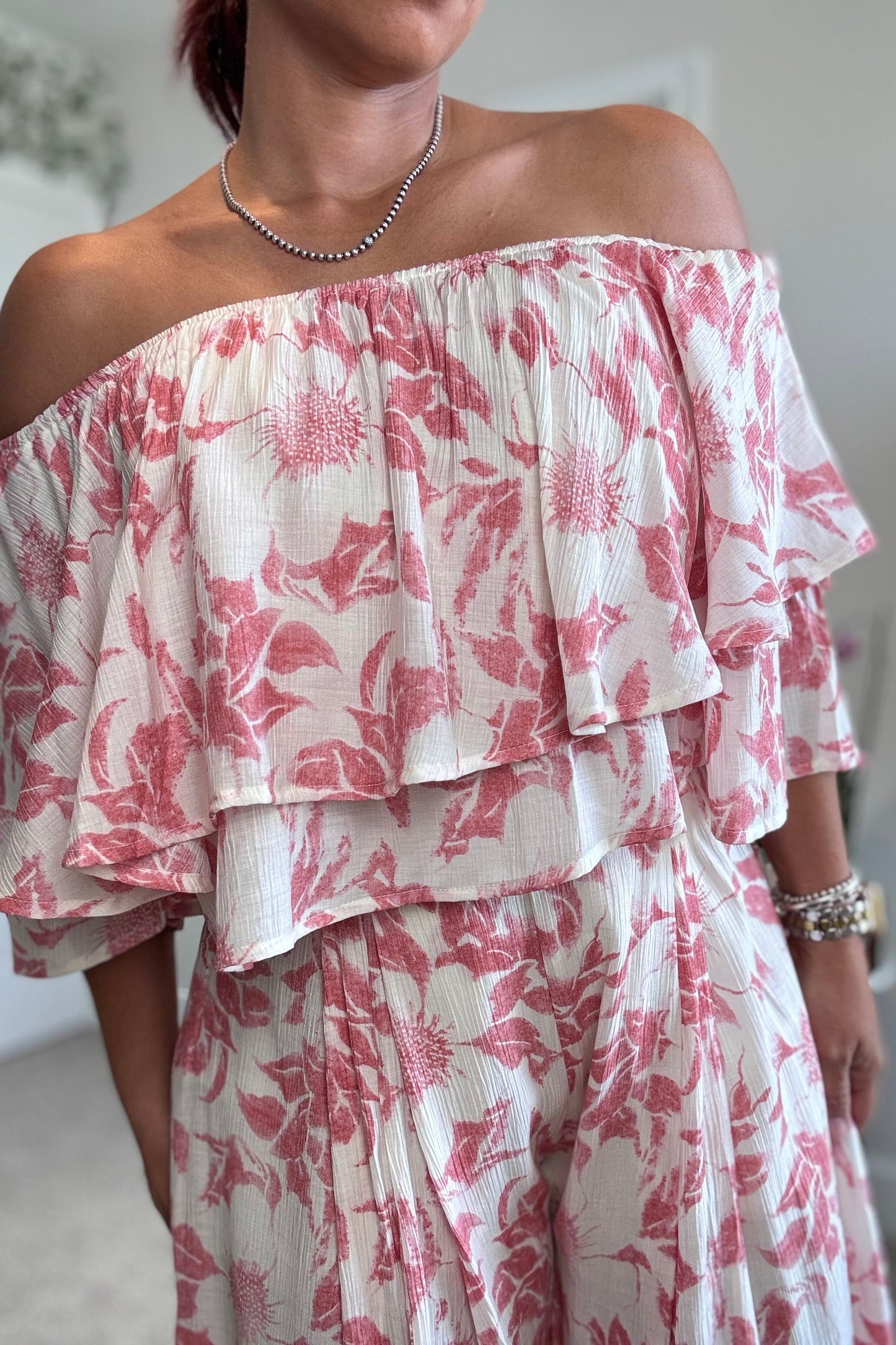 Floral Off Shoulder Pant Set