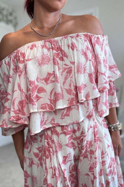 Floral Off Shoulder Pant Set