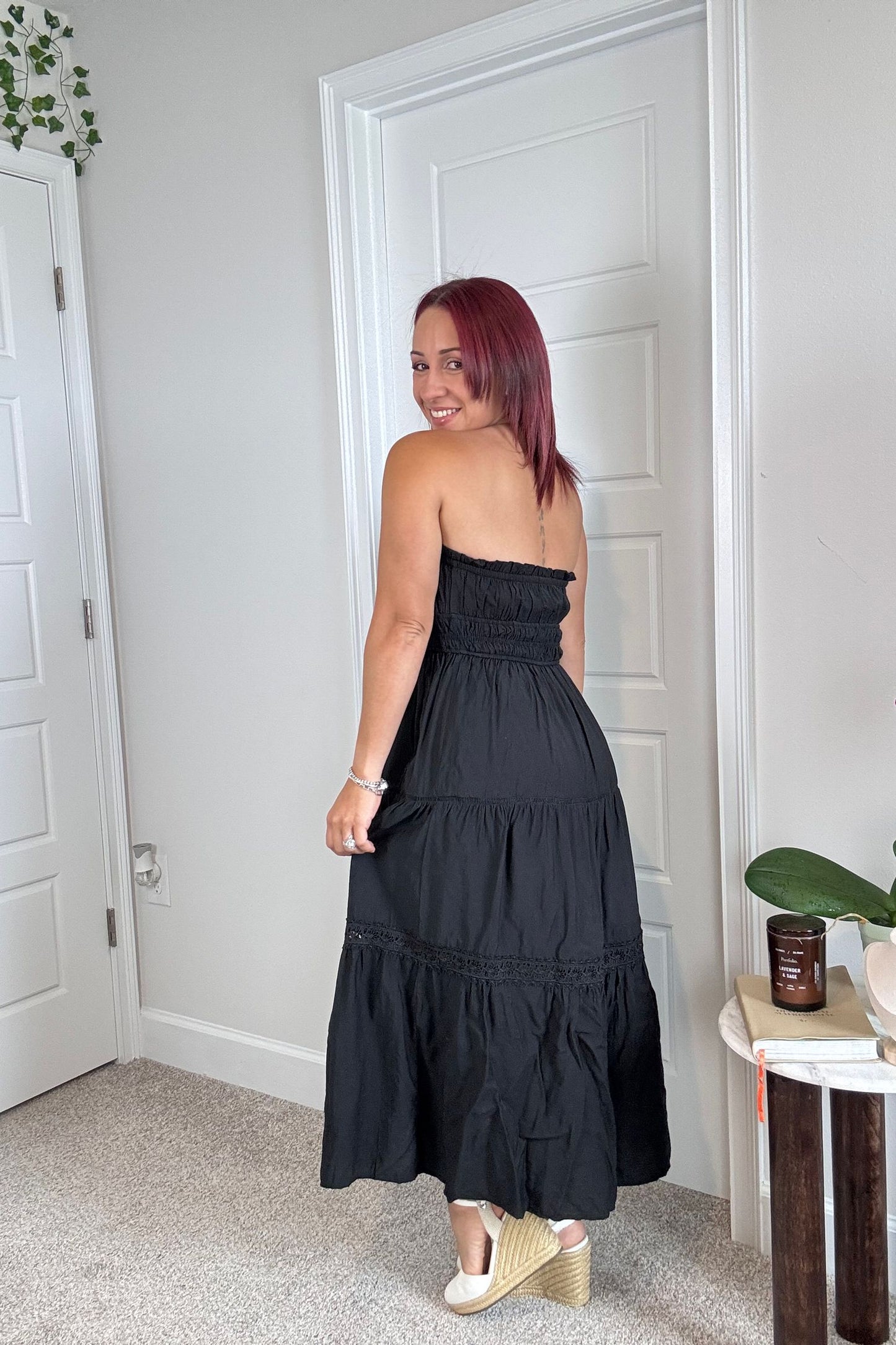 Front Tie Strapless Midi Dress