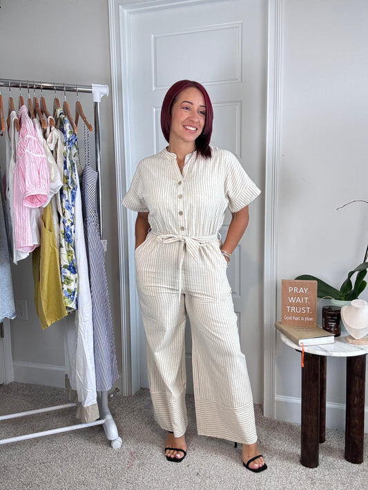 Stripe Linen Nude Jumpsuit