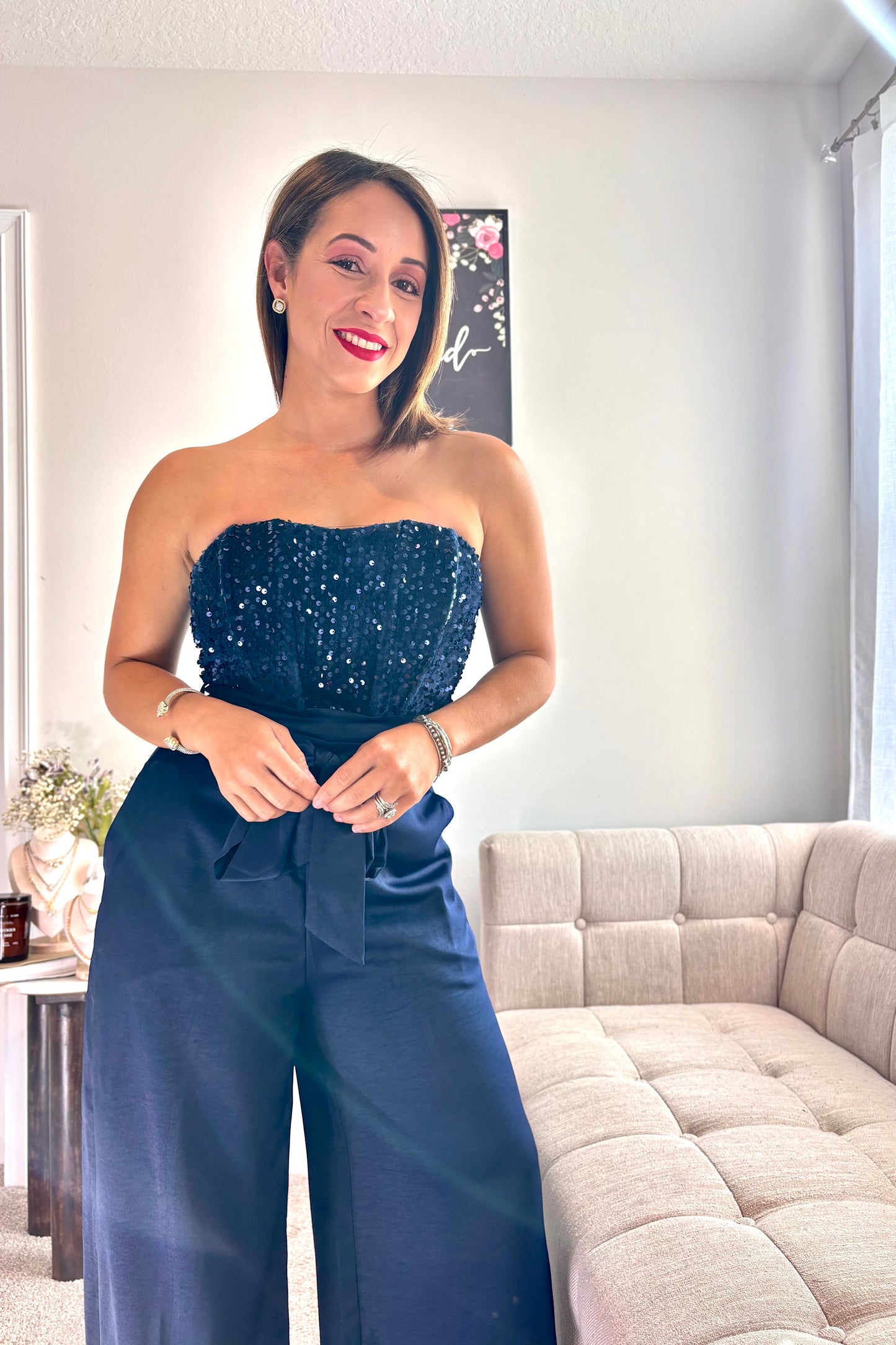 DREAM JUMPSUIT- NAVY SEQUIN JUMPSUIT