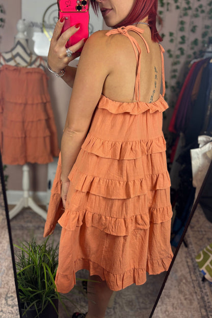 PEACH RUFFLE DRESS