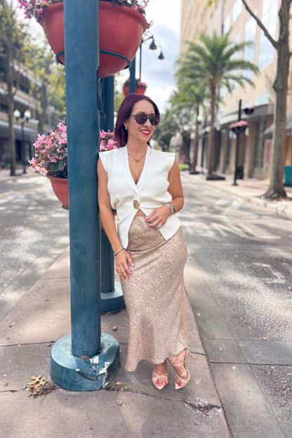 TAUPE SNAKE PRINT MIDI SKIRT