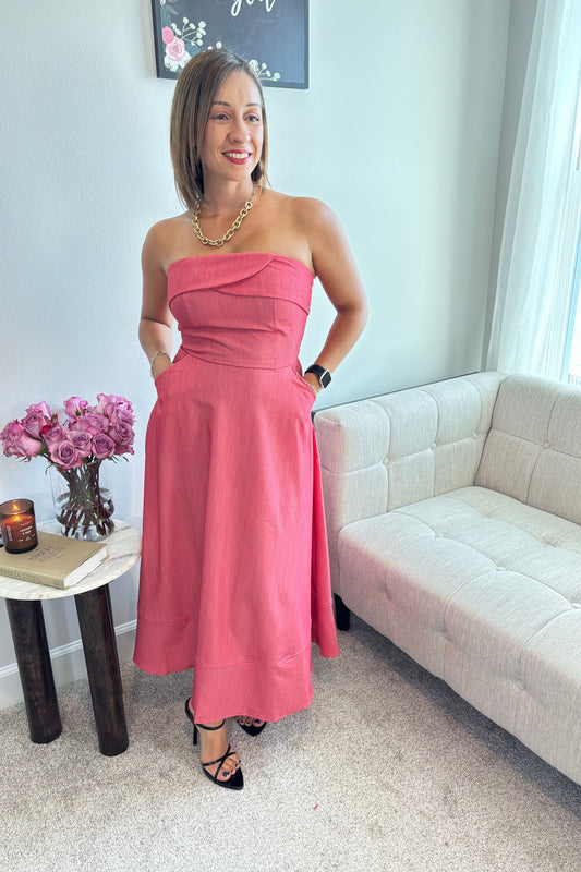 STRAPLESS MIDI DRESS WITH OPEN BACK