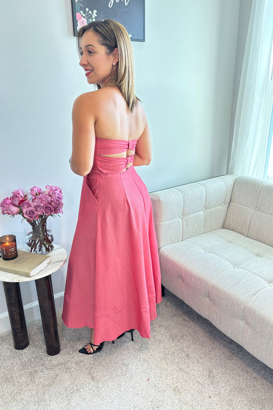 STRAPLESS MIDI DRESS WITH OPEN BACK