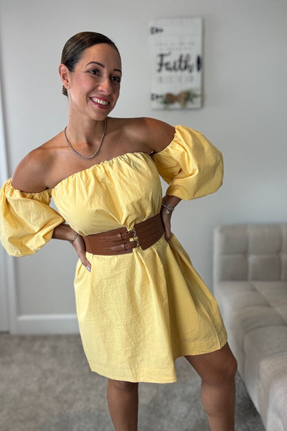 WOVEN LEMON COLOR MINI DRESS