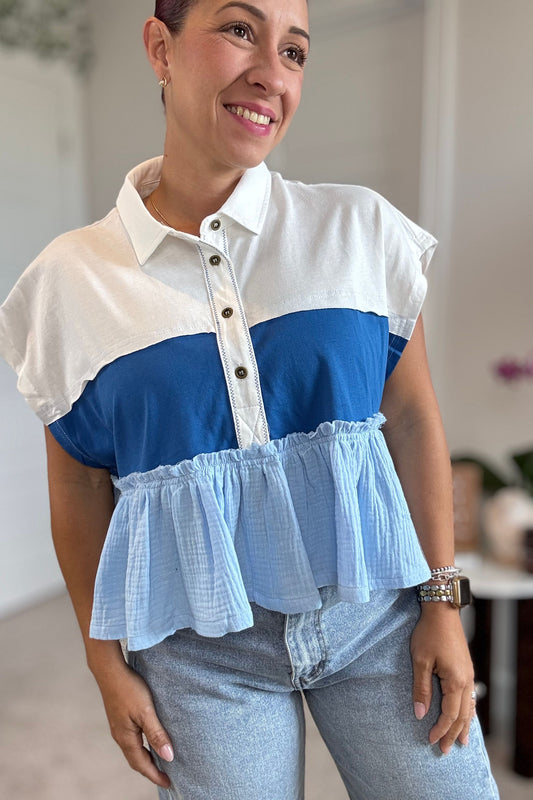 Ruffle Colorblock Short Sleeve Top