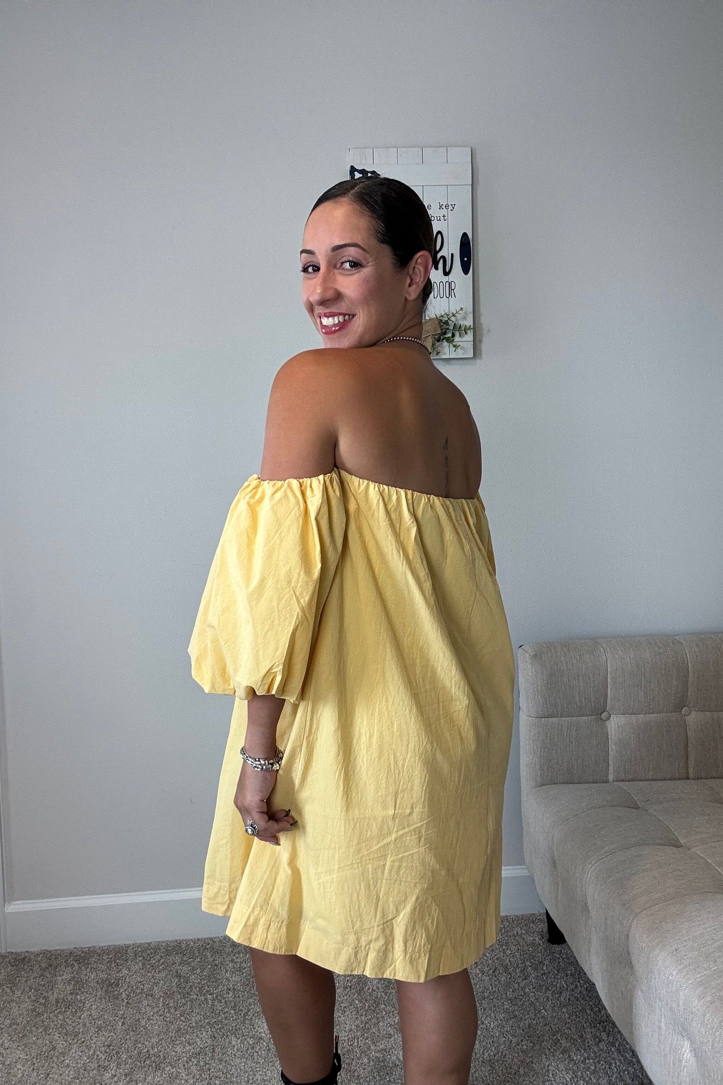 WOVEN LEMON COLOR MINI DRESS