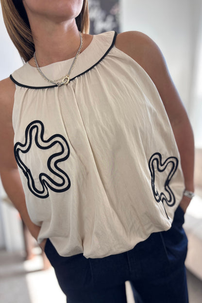 LIVING GRACE TOP-ABSTRACT DETAILS BEIGE TOP