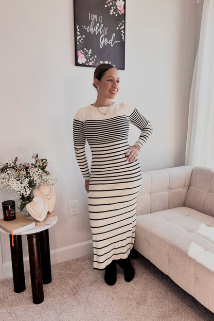 FAVOR - LONG SLEEVE SEMI A LINE MIDI DRESS