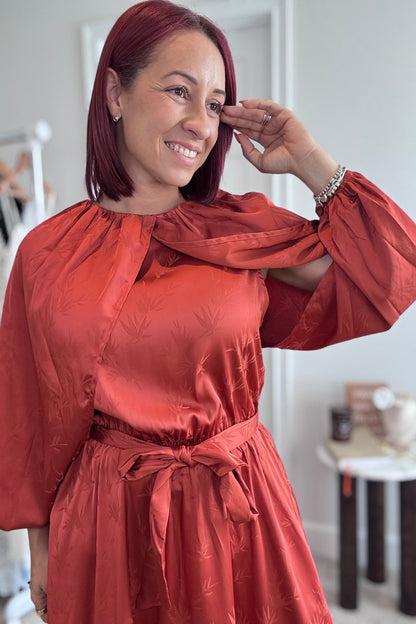 Satin rust midi dress