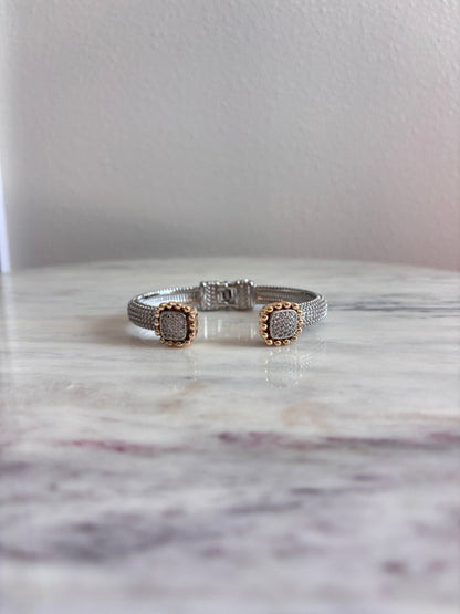 BENDECIDA TWO TONE SQUARE PAVE CZ EDGE CUFF BANGLE BRACELET – ELEGANT EVERYDAY ACCESSORY