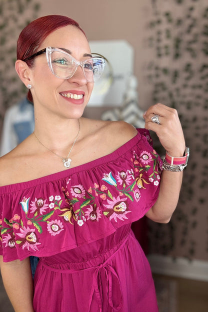 FUSCHIA OFF SHOULDER DRESS