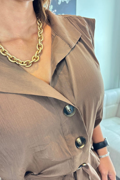 BROWN COLLAR JUMPSUIT