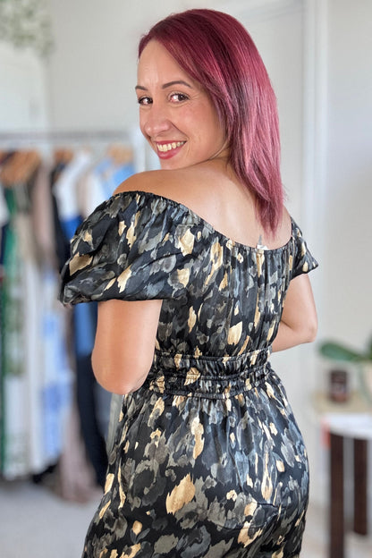 Digital Black and Gold Printed Jumpsuit