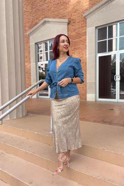 TAUPE SNAKE PRINT MIDI SKIRT