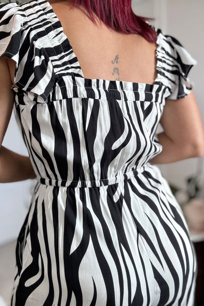 Black and white animal print jumpsuit