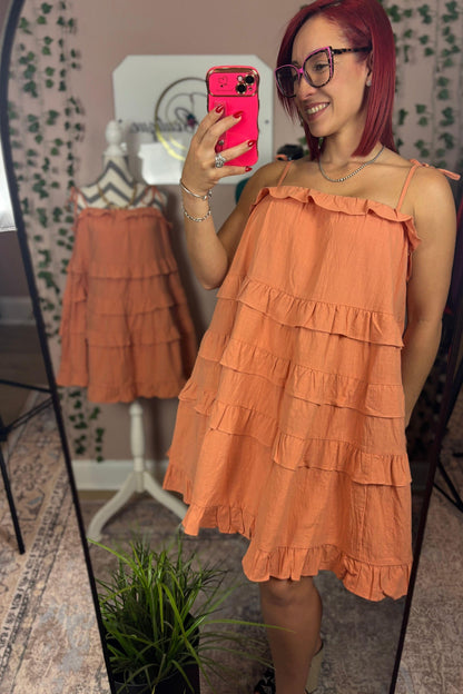 PEACH RUFFLE DRESS