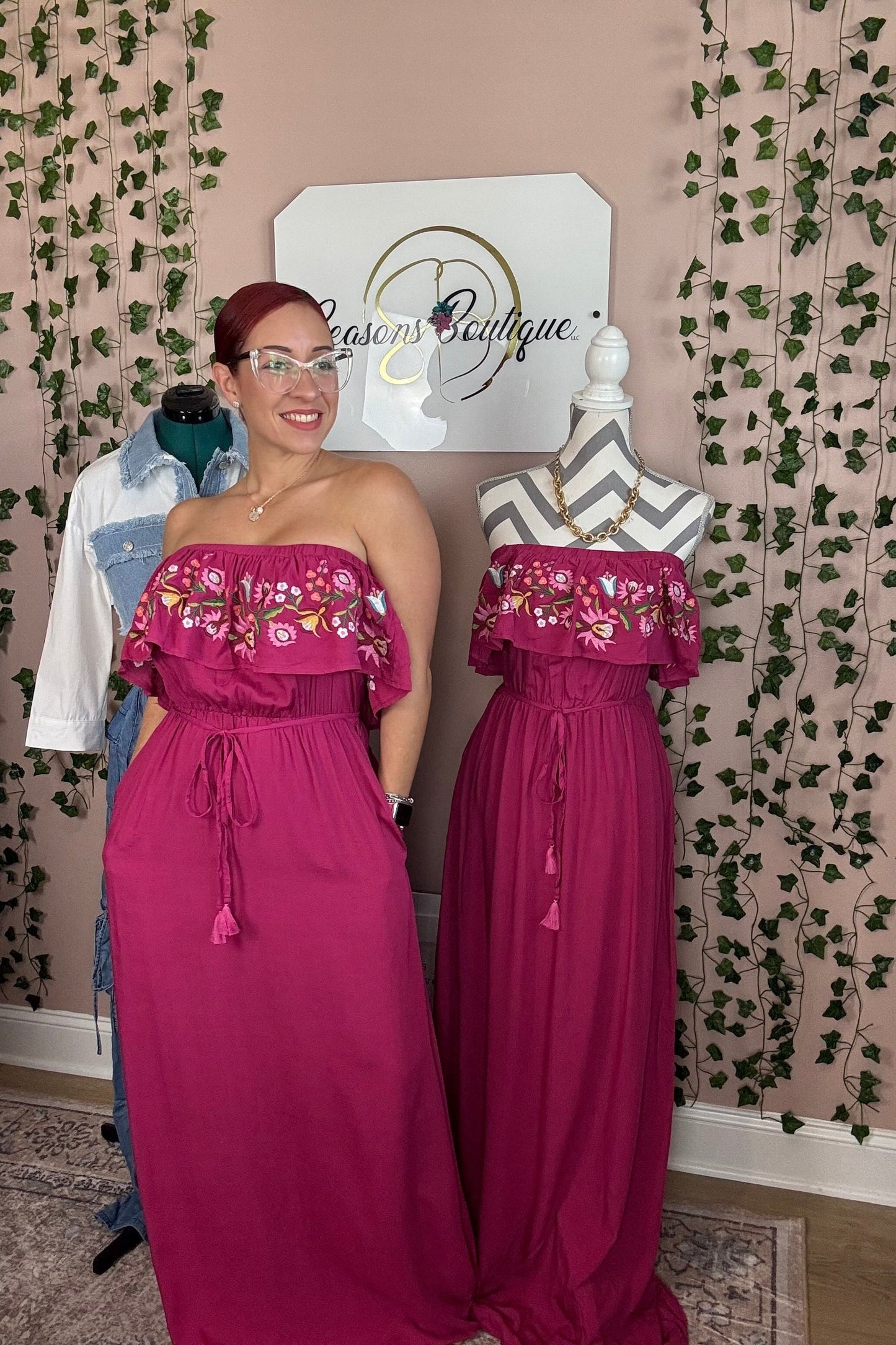 FUSCHIA OFF SHOULDER DRESS