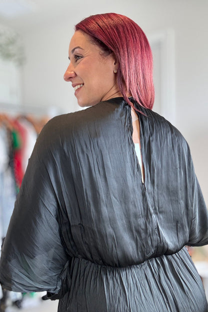 Black Satin Kimono Jumpsuit
