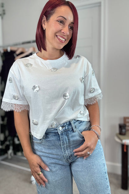 3D Floral Lace Detail Top