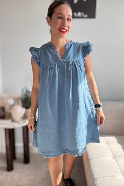 GRACEFUL DENIM MINI DRESS- TENCEL MINI DRESS