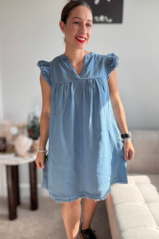 GRACEFUL DENIM MINI DRESS- TENCEL MINI DRESS
