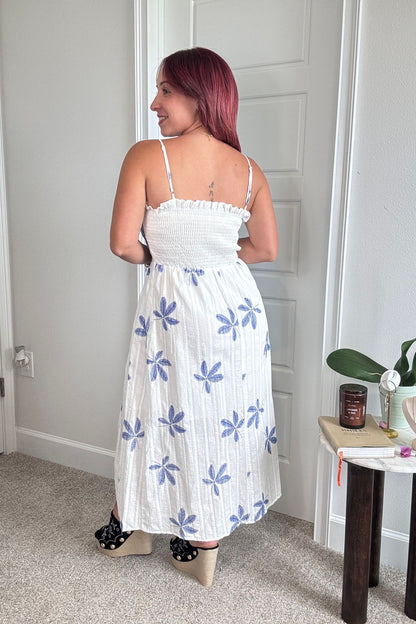 Spaghetti Strap leaf print pleated dress