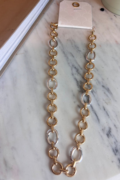 Two Tone Circle Link Chain Necklace