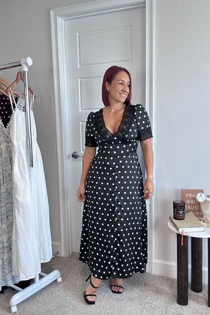 Lace Polka Dot print midi dress