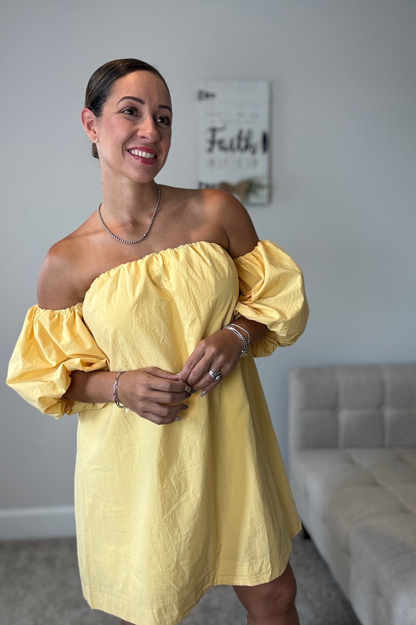 WOVEN LEMON COLOR MINI DRESS